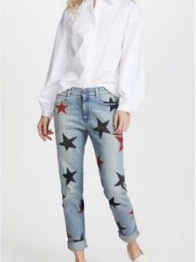 Stella McCartney Light Blue Denim Jeans with Red & Black Star Print